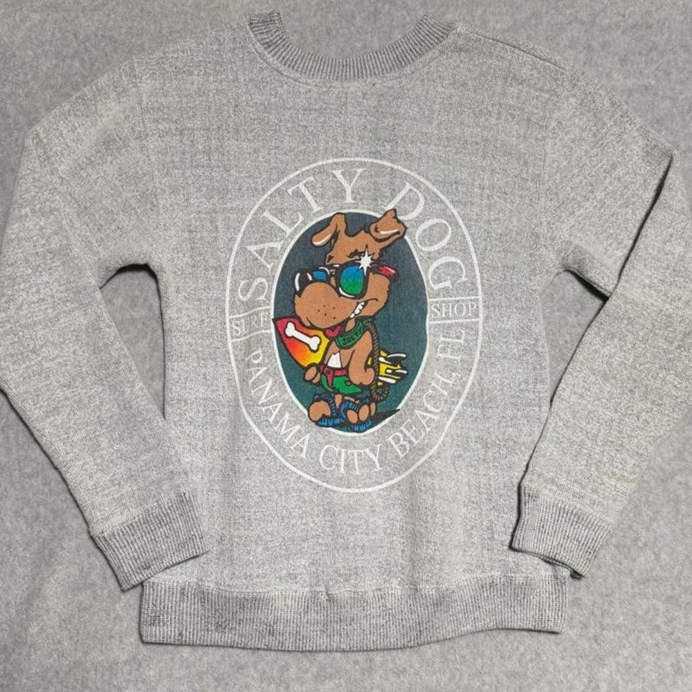 Y2K Grey Salty Dog Surf Shop crewneck sweatshirt Size S sweatshirt